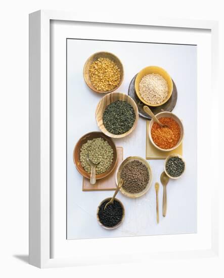 Various Types of Lentils in Small Bowls-Nikolai Buroh-Framed Photographic Print