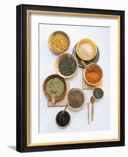 Various Types of Lentils in Small Bowls-Nikolai Buroh-Framed Photographic Print