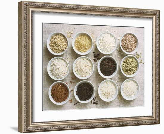 Various Types of Rice in Small Bowls-Ingvar Eriksson-Framed Photographic Print