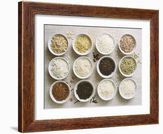 Various Types of Rice in Small Bowls-Ingvar Eriksson-Framed Photographic Print