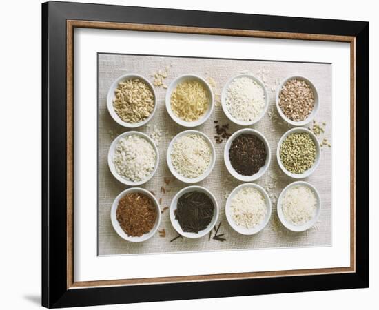 Various Types of Rice in Small Bowls-Ingvar Eriksson-Framed Photographic Print