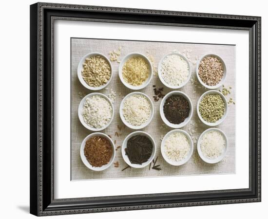 Various Types of Rice in Small Bowls-Ingvar Eriksson-Framed Photographic Print