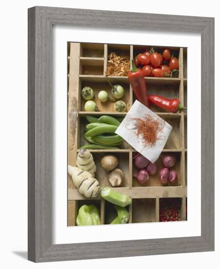 Various Types of Vegetables, Spices and Mushrooms in Type Case-null-Framed Photographic Print