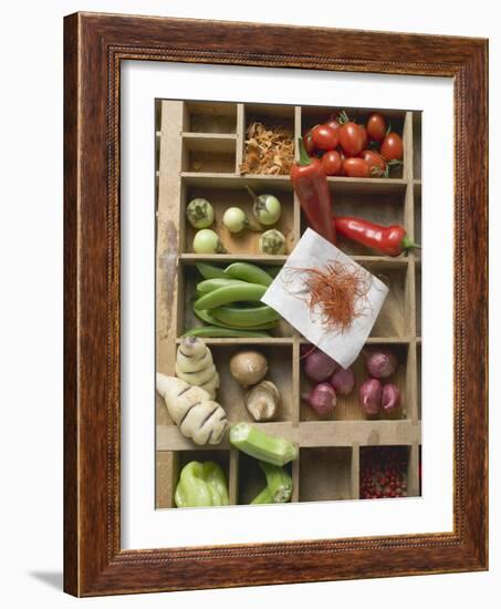 Various Types of Vegetables, Spices and Mushrooms in Type Case-null-Framed Photographic Print