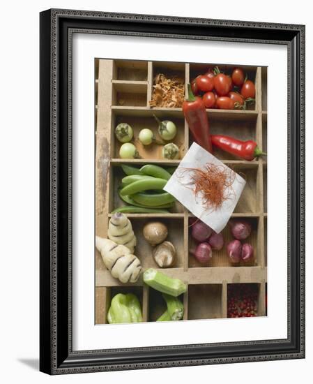 Various Types of Vegetables, Spices and Mushrooms in Type Case-null-Framed Photographic Print