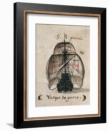 Vasco Da Gama's Caravel, Illustration from 'Memorias Das Armadas', C.1568-null-Framed Giclee Print