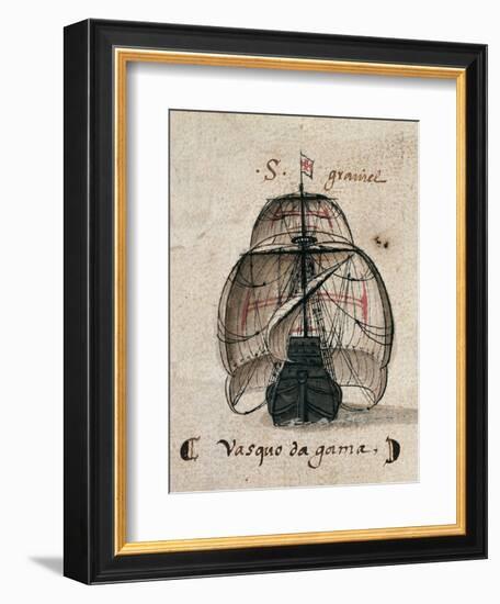 Vasco Da Gama's Caravel, Illustration from 'Memorias Das Armadas', C.1568-null-Framed Giclee Print