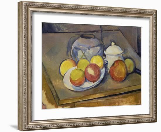 Vase, Apples and Sugar Bowl-Paul Cézanne-Framed Giclee Print