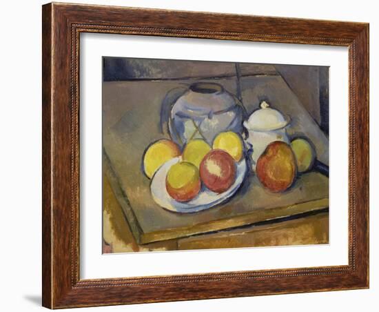 Vase, Apples and Sugar Bowl-Paul Cézanne-Framed Giclee Print