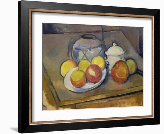 Vase, Apples and Sugar Bowl-Paul Cézanne-Framed Giclee Print