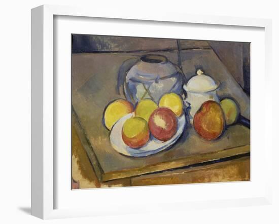 Vase, Apples and Sugar Bowl-Paul Cézanne-Framed Giclee Print