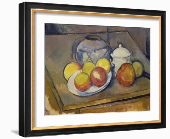 Vase, Apples and Sugar Bowl-Paul Cézanne-Framed Giclee Print