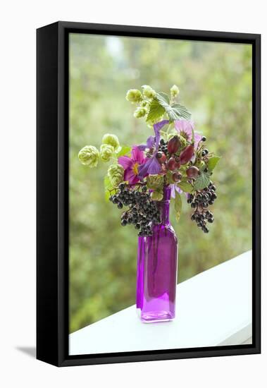Vase, Bunch, Berries, Hop Blossoms, Flowers, Autumn-Andrea Haase-Framed Premier Image Canvas