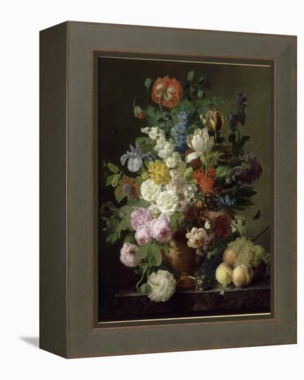 Vase de fleurs, raisins et pêches-Jan Frans van Dael-Framed Premier Image Canvas