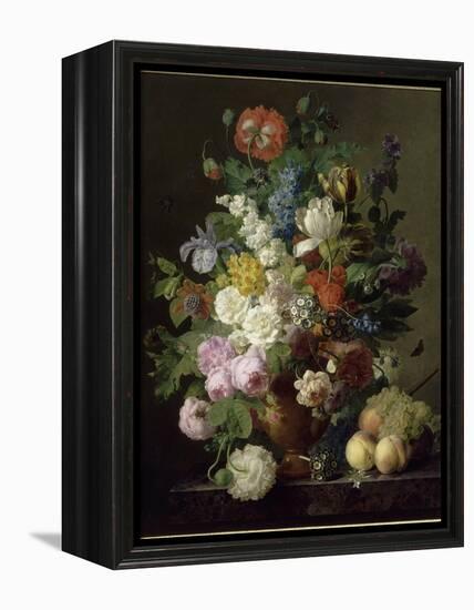 Vase de fleurs, raisins et pêches-Jan Frans van Dael-Framed Premier Image Canvas