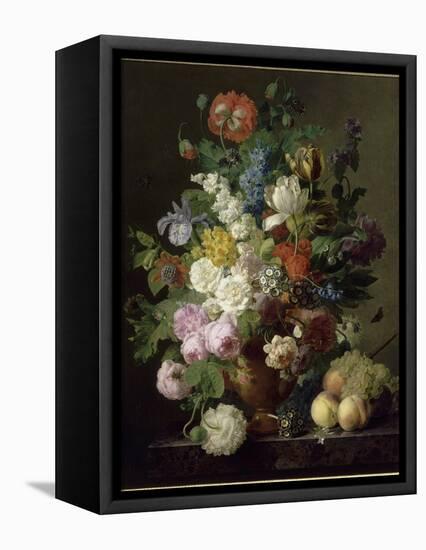 Vase de fleurs, raisins et pêches-Jan Frans van Dael-Framed Premier Image Canvas