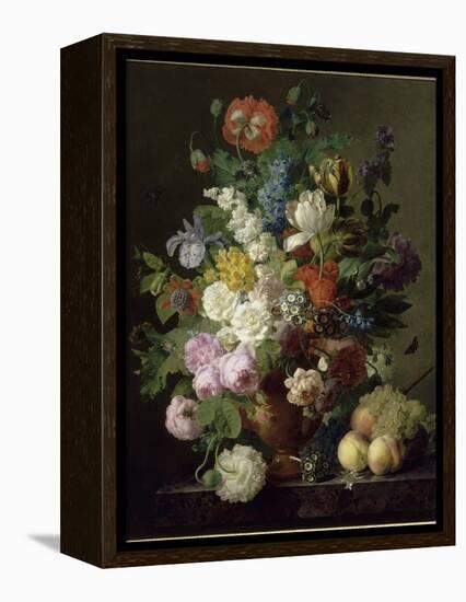 Vase de fleurs, raisins et pêches-Jan Frans van Dael-Framed Premier Image Canvas