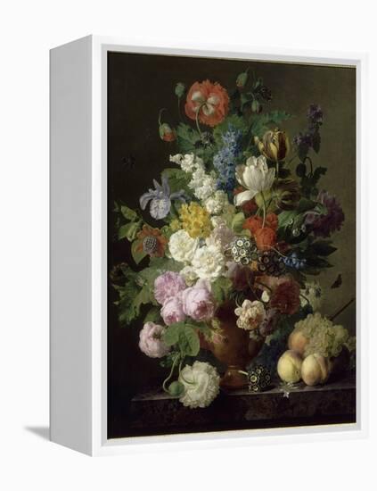 Vase de fleurs, raisins et pêches-Jan Frans van Dael-Framed Premier Image Canvas