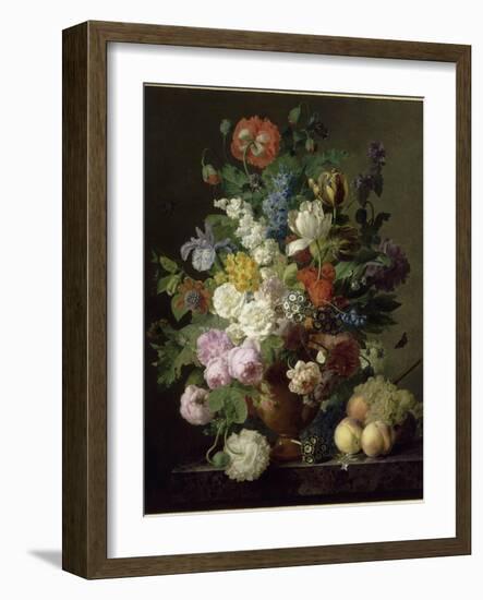 Vase de fleurs, raisins et pêches-Jan Frans van Dael-Framed Premium Giclee Print