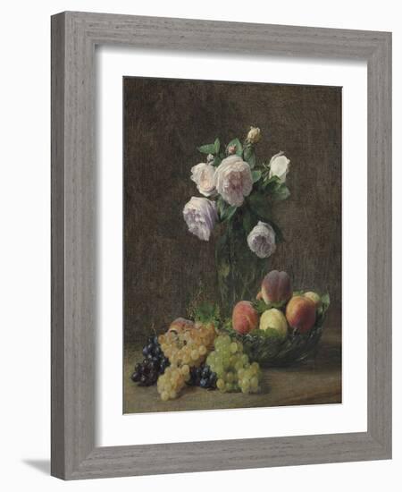 Vase De Roses, Pêches Et Raisins, 1894-Henri Fantin-Latour-Framed Giclee Print