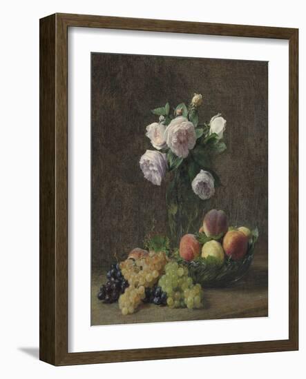 Vase De Roses, Pêches Et Raisins, 1894-Henri Fantin-Latour-Framed Giclee Print