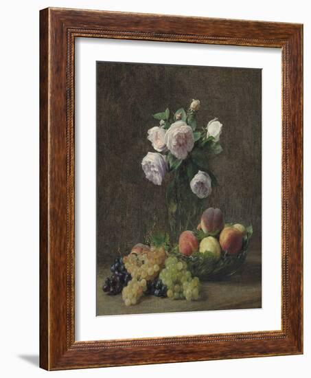 Vase De Roses, Pêches Et Raisins, 1894-Henri Fantin-Latour-Framed Giclee Print