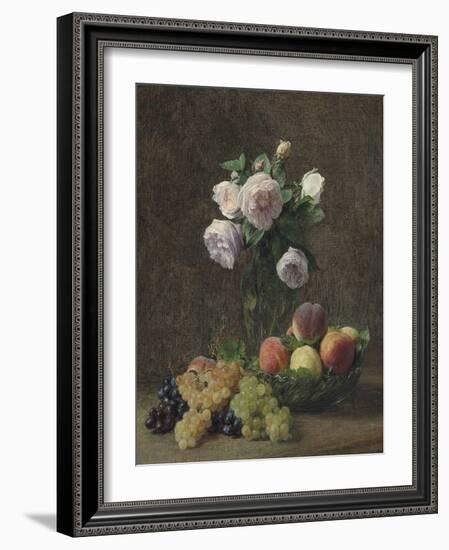 Vase De Roses, Pêches Et Raisins, 1894-Henri Fantin-Latour-Framed Giclee Print