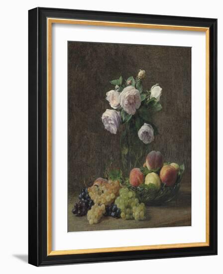 Vase De Roses, Pêches Et Raisins, 1894-Henri Fantin-Latour-Framed Giclee Print