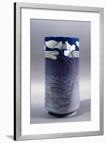 Vase Decorated with Pond and Water Lilies in Bloom-null-Framed Giclee Print