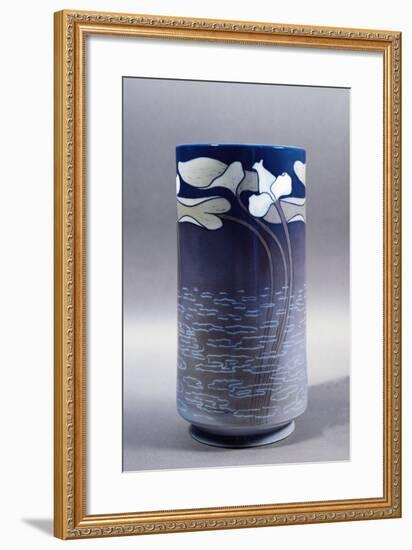 Vase Decorated with Pond and Water Lilies in Bloom-null-Framed Giclee Print