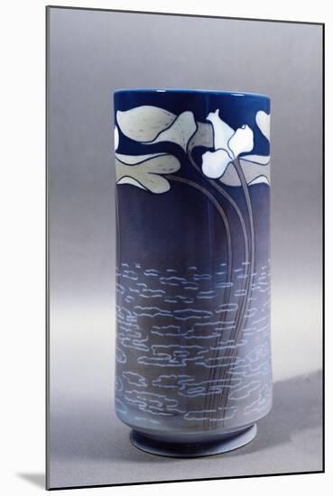 Vase Decorated with Pond and Water Lilies in Bloom-null-Mounted Giclee Print