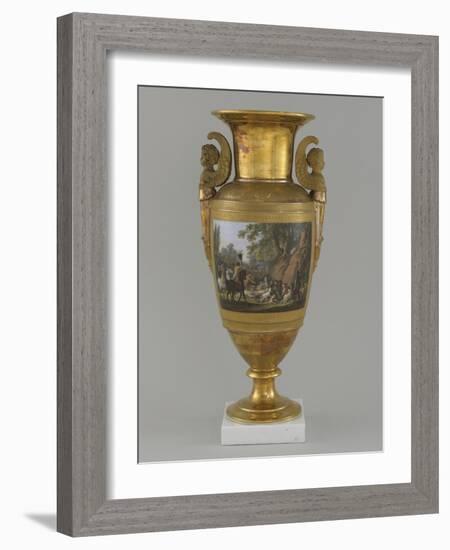 Vase en porcelaine de Paris avec scène de chasse-null-Framed Giclee Print