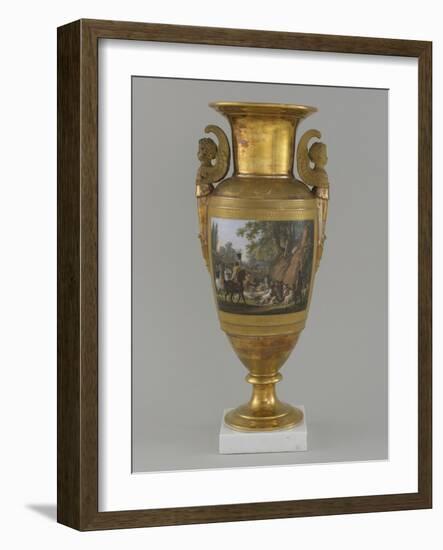 Vase en porcelaine de Paris avec scène de chasse-null-Framed Giclee Print