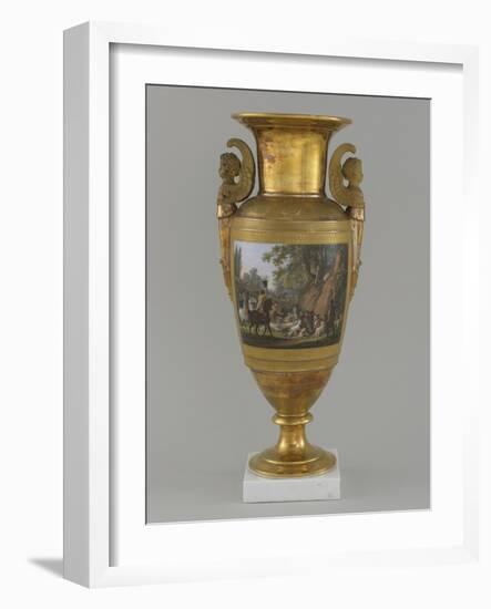 Vase en porcelaine de Paris avec scène de chasse-null-Framed Giclee Print