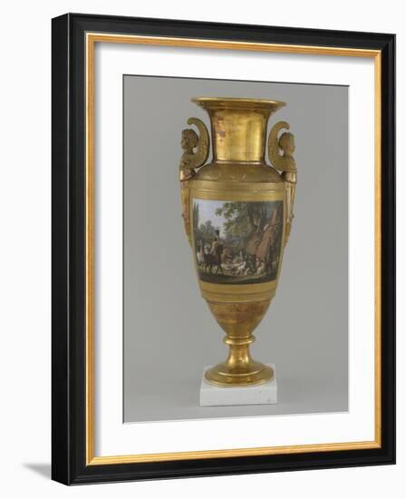 Vase en porcelaine de Paris avec scène de chasse-null-Framed Giclee Print