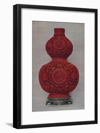 'Vase of Carved Red Lacquer on Olive Green Ground with Stand of Flat Lacquer', 1928-Unknown-Framed Giclee Print