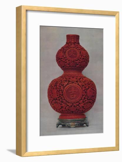 'Vase of Carved Red Lacquer on Olive Green Ground with Stand of Flat Lacquer', 1928-Unknown-Framed Giclee Print