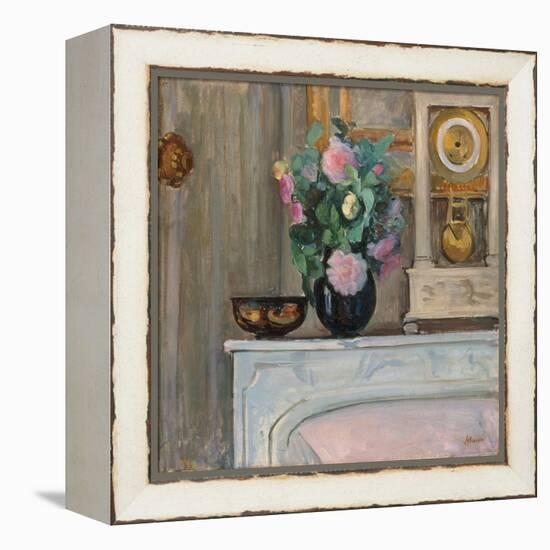 Vase of Flowers and a Clock on a Mantlepiece, C. 1920-Henri Lebasque-Framed Premier Image Canvas