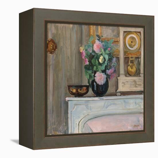 Vase of Flowers and a Clock on a Mantlepiece, C. 1920-Henri Lebasque-Framed Premier Image Canvas