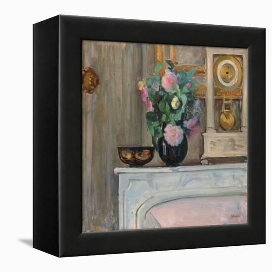 Vase of Flowers and a Clock on a Mantlepiece, C. 1920-Henri Lebasque-Framed Premier Image Canvas