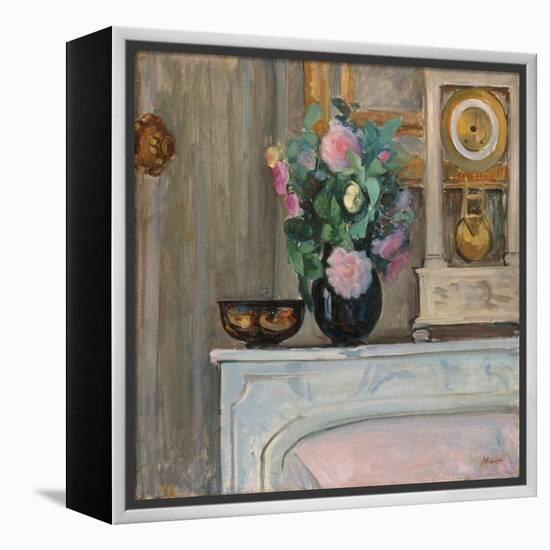 Vase of Flowers and a Clock on a Mantlepiece, C. 1920-Henri Lebasque-Framed Premier Image Canvas