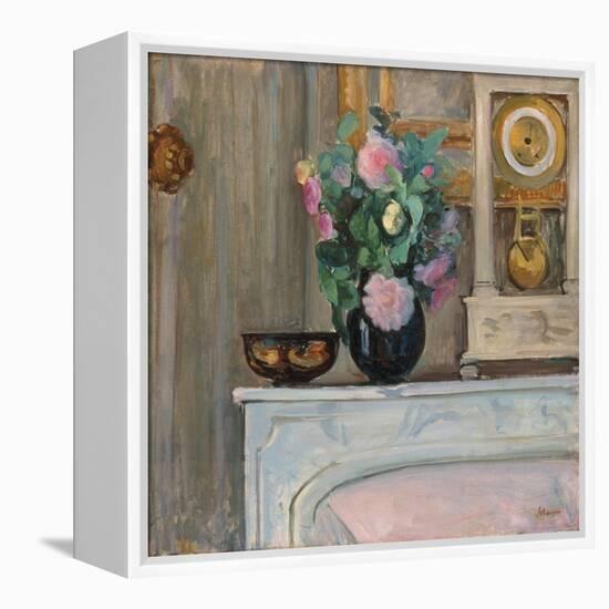 Vase of Flowers and a Clock on a Mantlepiece, C. 1920-Henri Lebasque-Framed Premier Image Canvas