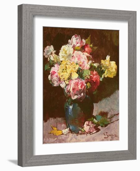 Vase of Flowers (Oil on Canvas)-Georges Jeannin-Framed Giclee Print