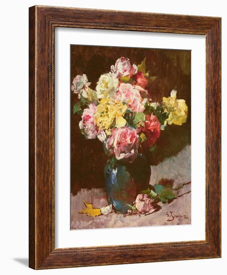 Vase of Flowers (Oil on Canvas)-Georges Jeannin-Framed Giclee Print