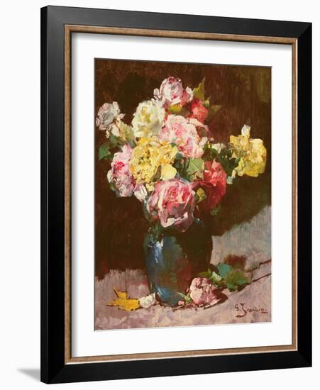 Vase of Flowers (Oil on Canvas)-Georges Jeannin-Framed Giclee Print