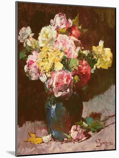 Vase of Flowers (Oil on Canvas)-Georges Jeannin-Mounted Giclee Print