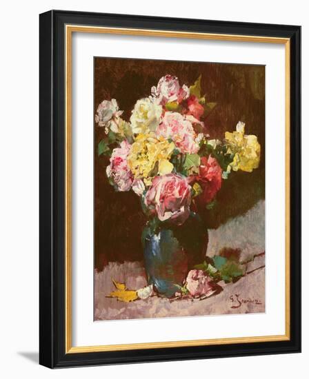 Vase of Flowers (Oil on Canvas)-Georges Jeannin-Framed Giclee Print