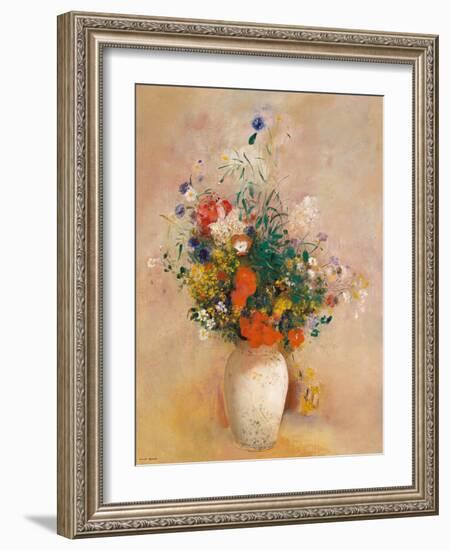 Vase of Flowers (Pink Background)-Odilon Redon-Framed Art Print