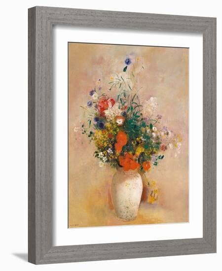 Vase of Flowers (Pink Background)-Odilon Redon-Framed Art Print