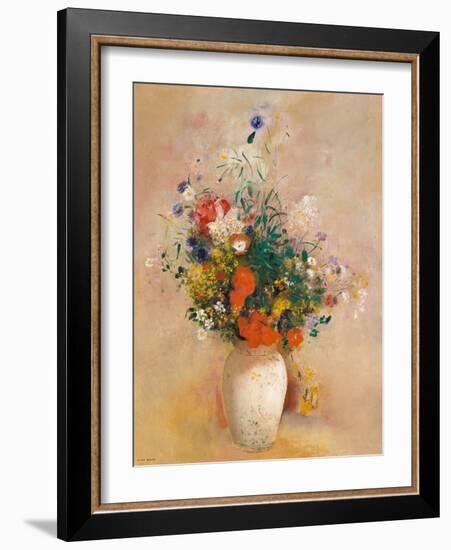 Vase of Flowers (Pink Background)-Odilon Redon-Framed Art Print